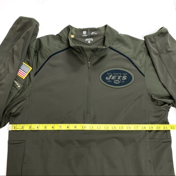Nike NFL ONFIELD Jets Camo Pocket Half Zip Pullover Jersey Shirt Military Green - Picture 8 of 10